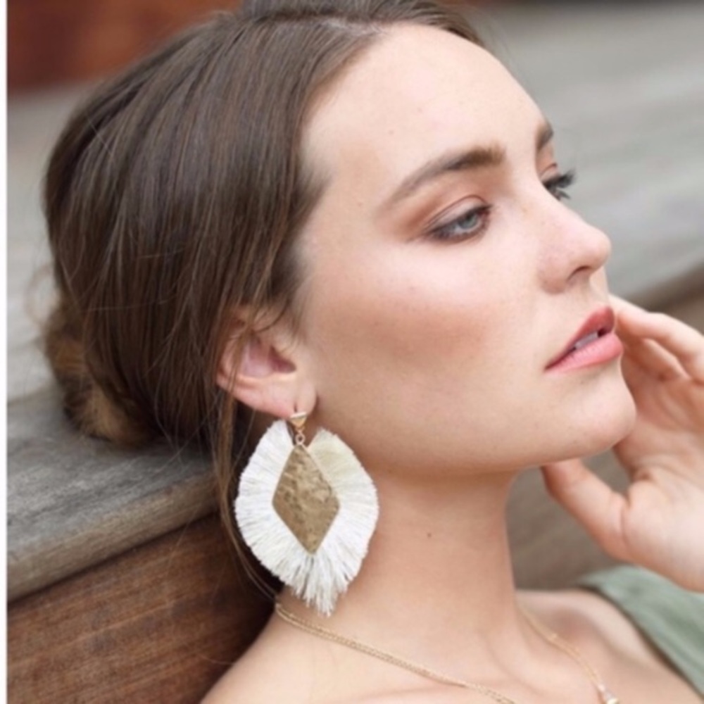 Boho Chic Hammered Gold Tone Tassel Earrings